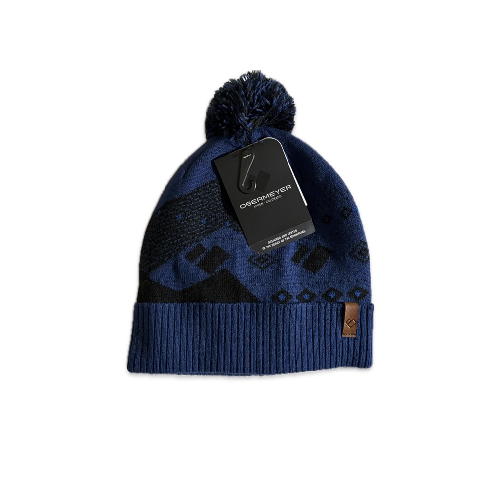 Obermeyer Women’s Telluride Pom Beanie | Dark Blue Navy | Patterned with Cuff